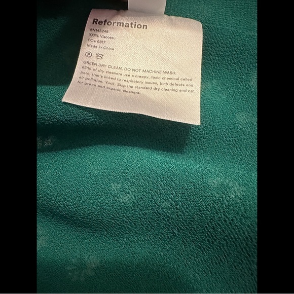 REFORMATION Lucky Mini Dress Chive Emerald Green White Floral Clover Wrap Short - Picture 15 of 15